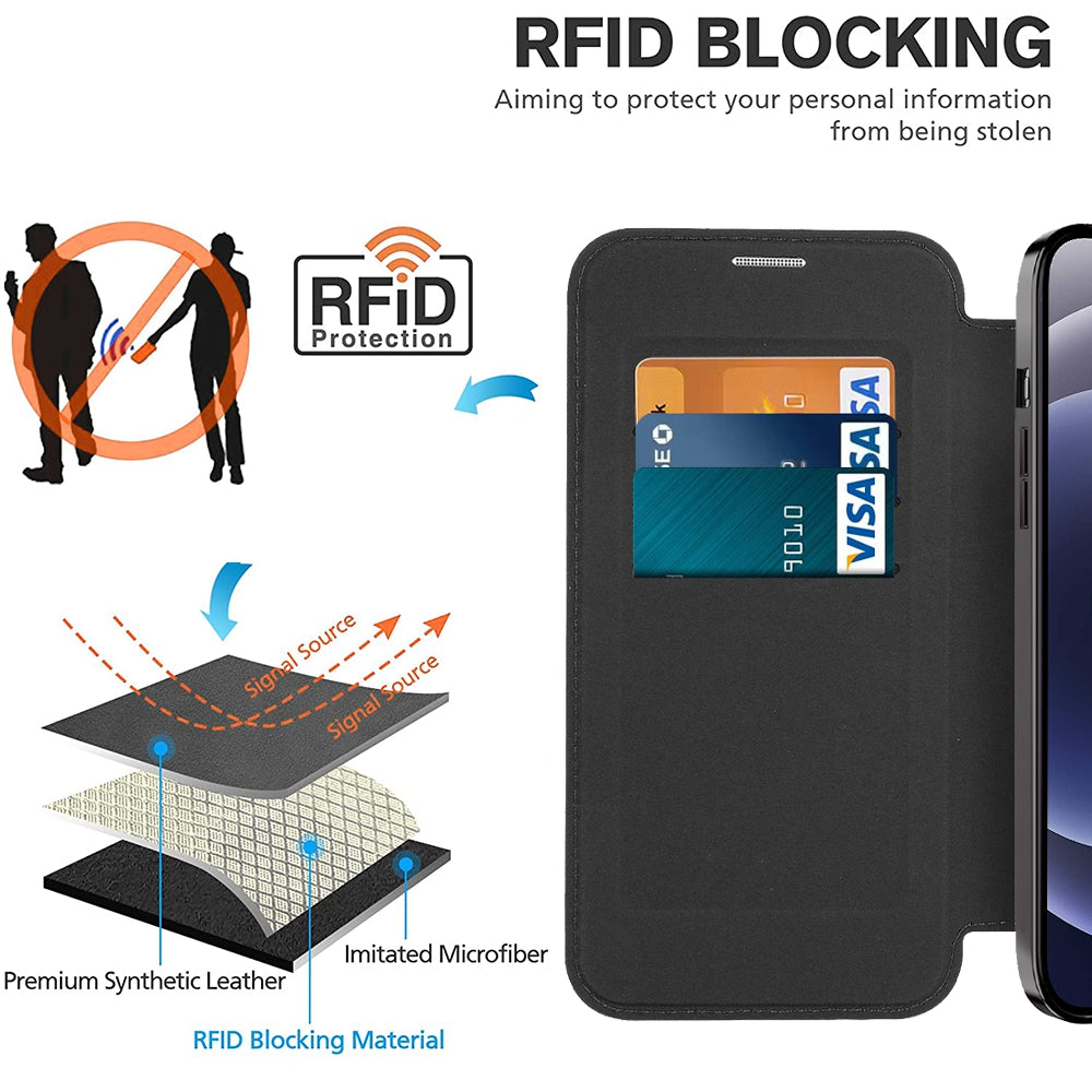 Phone Cover for iPhone 12 6.1 inch Compatible with MagSafe RFID Blocking Card Slots Full Protection PU Leather TPU Electroplating Clear Back Flip Case with Lens Film Phone Cover for iPhone 12 6.1 inch Compatible with MagSafe RFID Blocking Card Slots Full Protection PU Leather TPU Electroplating Clear Back Flip Case with Lens Film